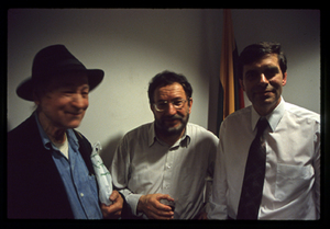 Jonas Mekas, Sigitas Geda, Rimantas Morkvėnas, LT konsulatas NYC, 2001, 16#011